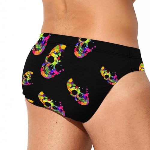 Watercolor Skull Mens Swim Briefs Bikini Sexy Low Rise Trunks Swimsuit Bathing Suit Beach3