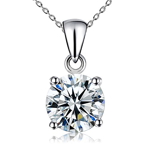 Kigmay Jewelry 925 Sterling Silver Clear Cubic Zirconia Solitaire Pendant Necklace for Women, 16