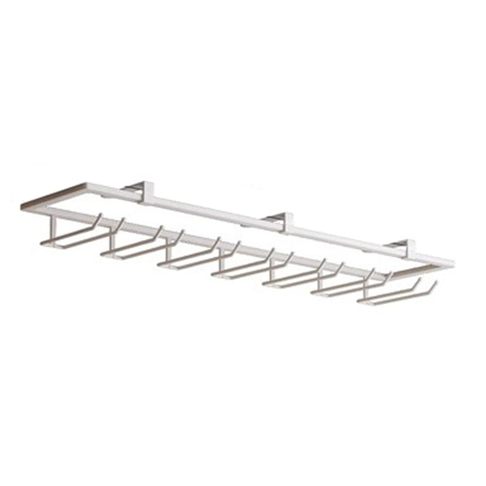 POLGDW Under Cabinet Wine Glass Rack Holder 7 Row Metal Stemware Hanger for Bar Kitchen White