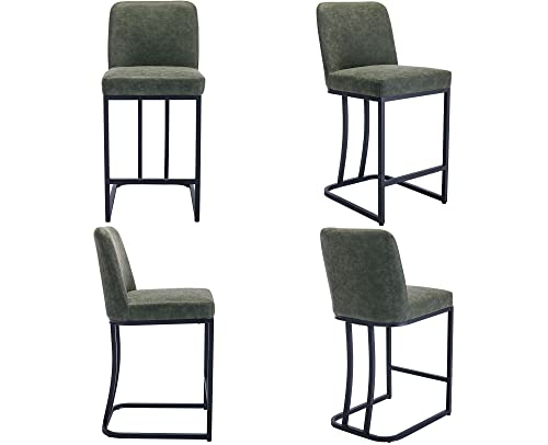 Vescasa 24" H Counter Height Barstools With Back, Mid Century Modern Faux Leather Upholstered Counter Stool Chairs With Black Metal Frame For Kitchen Island, Bar, Pub, Set Of 2, Green #TOP6