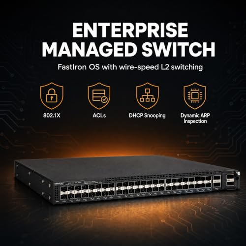 Image of Ruckus ICX7550-48F Managed Switch, 36x 100 /1000 Mbps SFP + 12x 1 /10GbE SFP+ Fiber, 2x 40 /100GbE QSFP+ + Modular Expansion Slot Uplinks, Dual Hot-Swap PSU - Stackable Campus Switch - ICX7550-48F