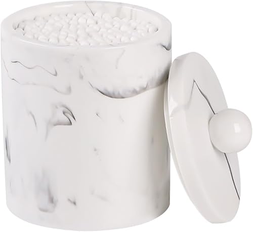 Miniatura 1 de Tonxus Dispensador de soporte Qtip para baño con tapa, soporte para hisopos de algodón de tocador, recipiente de bola de algodón de resina, esponjas