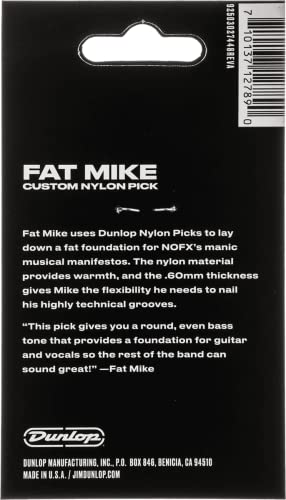 Jim Dunlop Fat Mike Custom Nylon 0.60 mm Pick 6 Pack (ADU 44P060FM), natural, small - Image 2