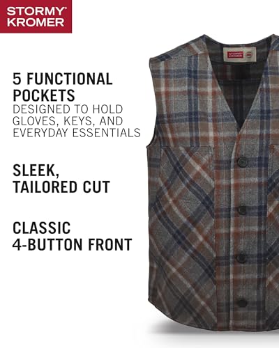 Image of Stormy Kromer The Button Vest, 100% Virgin Wool, 5 Pockets, 4-Button Front, Unlined, Vintage Look, Cut and Sewn in the USA