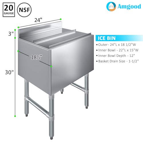 Image of AmGood 18.5 in. x 24 in. Underbar Ice Bin with Sliding Lid | NSF | Stainless Steel Ice Chest with Sliding Lid