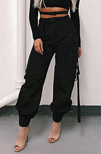 Zodlls Women's Camo Pants Cargo Trousers Cool Camouflage Pants Elastic Waist Casual Multi Jogger Pants With Pocket Black Cargo#2-M #TOP1