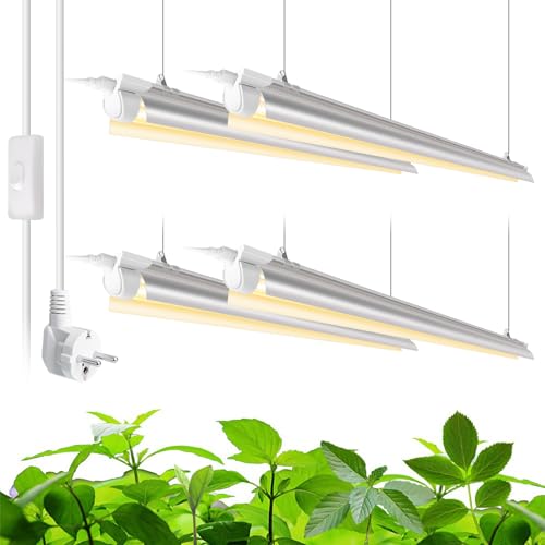 Barrina T8 Pflanzenlampe, 168W (4 X 42W), Vollspektrum, 119cm, Led Wachsen Licht, V-Shape Pflanzenlicht, 4FT Verkettbare Pflanzenleuchten FüR Zimmerpflanzen, Hohe PPFD, Gelb, 4er