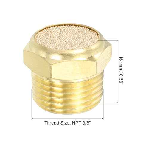 PATIKIL Messing Pneumatischer Auspufftopf 3/8 NPT Flach Gesinterter Luftfilter Entlüftungsfilter Magnetventil Schalldämpfer Fitting Für Kompressorzylinder Öltanks Luftwerkzeuge Golden