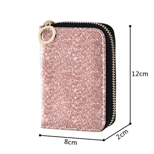 Zippered Women's Wallets Zip Around Credit Card Wallets RFID Blocking Sparkling Rose Gold Glitter Zipper Change Purse with Key Ring3