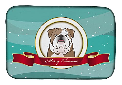 Caroline's Treasures BB1529DDM English Bulldog Merry Christmas Dish Drying Mat Absorbent Dish Drying Mat Pad for Kitchen Counter Dish Drainer Mat for Countertop, 14 x 21", Multicolor