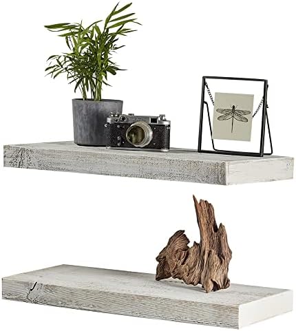 Siberian Heritage Wood Floating Shelves, White Shelves for Wall, Natural Reclaimed Wood Floating Shelves (31"x10"x2") - Rectangle Shelves Set for Home Decor, Farmhouse and Rustic Style - (2 in Pack)