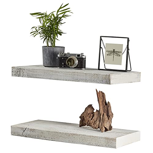 Siberian Heritage Wood Floating Shelves, White Shelves For Wall, Natural Reclaimed Wood Floating Shelves (31"X10"X2") - Rectangle Shelves Set For Home Decor, Farmhouse And Rustic Style - (2 In Pack) #TOP2