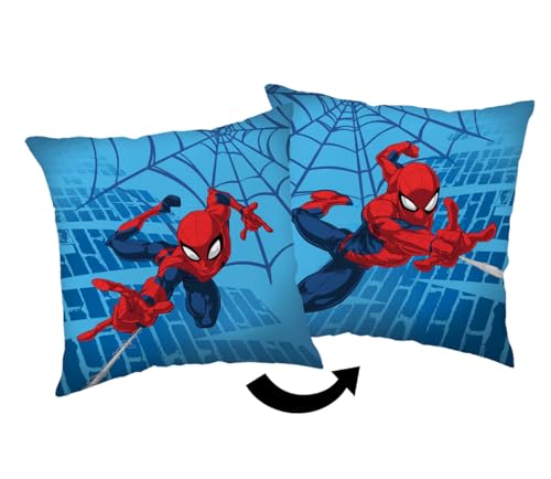 Coussin Marvel Spider-Man 40 x 40 cm – Coussin décoratif doux bleu pour chambre d'enfant, canapé ou cadeau – Licence officielle Superhero Home Decor –...