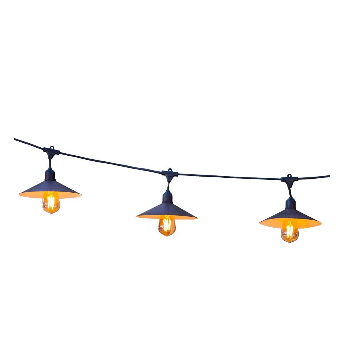 Vinty Light Solar Catena luminosa da esterno, con paralume in acciaio, stile vintage, 10 lampadine a filamento attacco E27, LED bianco caldo, lunghezza 6 m