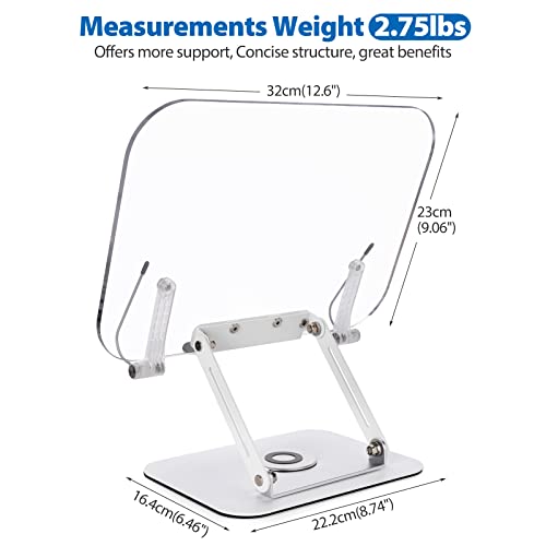 Book Stand For Reading, Kossonia 360° Rotating Base & Page Clips, Adjustable Stand, Multi-Angle Folding Desktop Bookshelf For Displaying Sheet Music, Notebooks, Cookbooks, Textbooks (Acrylic) #TOP4