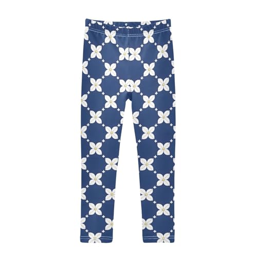 ALAZA Girls' Leggings Children's Yoga Pants Skinny Printed Dance Lattice White Flowers Comfortable 4T