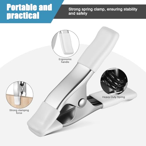 Image of UKCOCO 4 Pack Heavy Duty Spring Clamps, 4 Inch Nickel-Plated A-Shape Metal Clips with PVC Protective Tips, White Tension Clamps for Woodworking, Backdrop Stand, Crafts and Wedding Dress Fitting