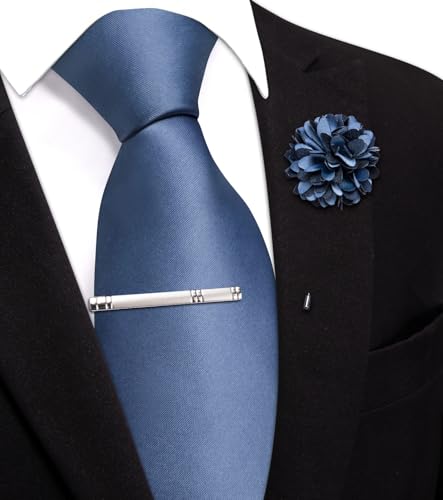 Image of Hi-Tie Pretied Boys Ties Solid Color Kids Adjustable Necktie Lapel Pin Clip Set Age 8-12 Wedding School Graduation