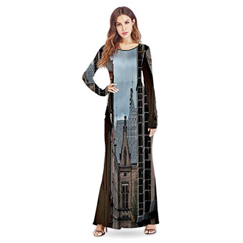 The Gothic Facade of Saint Vitus in Castle Complex Prague,Women's Summer Loose Maxi