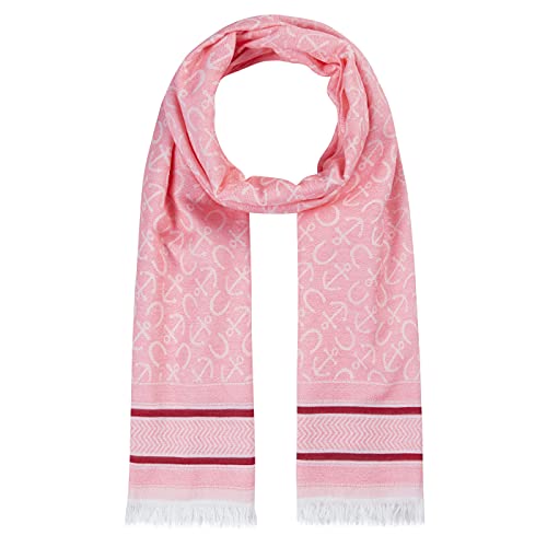 CODELLO Damen Schal, Fransenabschlüsse | Anker-Print | 75% Baumwolle, 25% Polyester | 55 x 180 cm pink Onesize