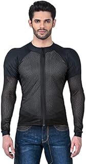 WICKED STOCK Breathable All Seasons Mesh Motorcycle Riding Shirt for Men with CE (Certified) Protective Padded Shields (Black, Large)