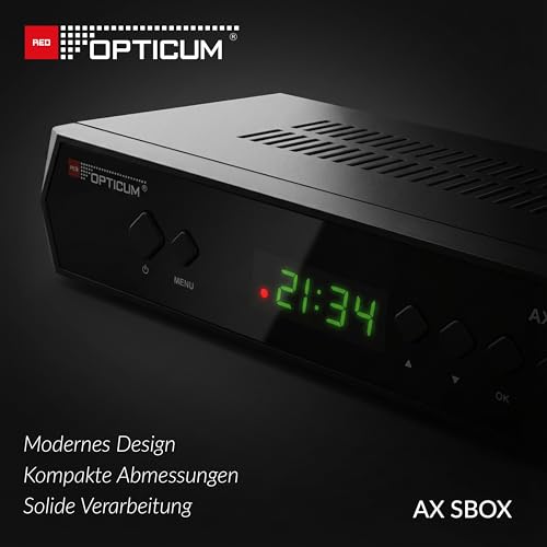 RED OPTICUM HD Sat Receiver für Satellitenschüssel mit Aufnahmefunktion S-Box PVR - Timeshift, HDMI, SCART, USB, Coaxial - Digital TV Receiver für Satelliten/Satellit + HDMI Kabel