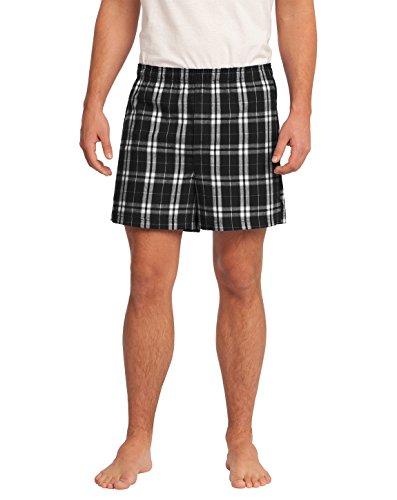 District Men's Young Flannel Plaid Boxer S Black