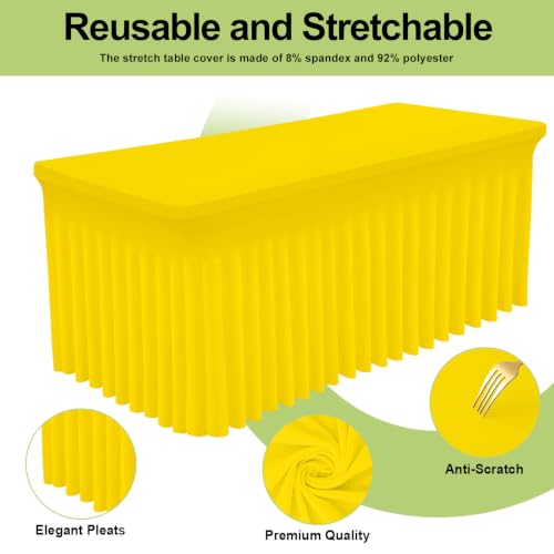 Image of Smiry Spandex Elastic Fitted Table Cloth Skirt for 6FT Rectangle Table | Stretch Washable Table Cloth, Banquet Table Cover for Wedding, Party, Indoor & Trade Shows, (Yellow, 72Lx30Wx30H)