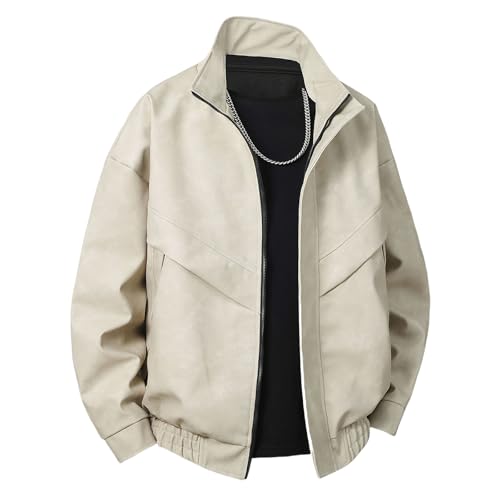Chaqueta bomber de cuero casual para hombre