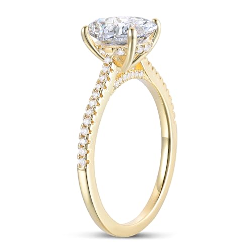14K Yellow Gold Moissanite rings, 2CT Oval Cut Moissanite Engagement Ring, 14K Gold Hidden Halo Moissanite Rings for Women3