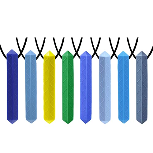 Sensory Chew Necklace for Boys by GNAWRISHING, 8 Pack Diamond Chew Necklaces for Sensory Kids, Made from Food Grade Silicone for Autistic, ADHD, Oral Motor (Tough, Long-Lasting)