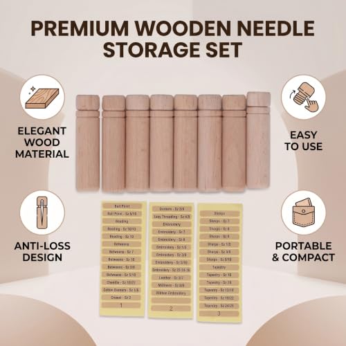 Image of GLOGLOW 8 Pcs Wooden Needle Cases, Portable Storage Box with 3 Stickers | Portable Needles Sewing Supplies Storage Organizer with Stickers for Sewing Kit Thread Pins Small Part