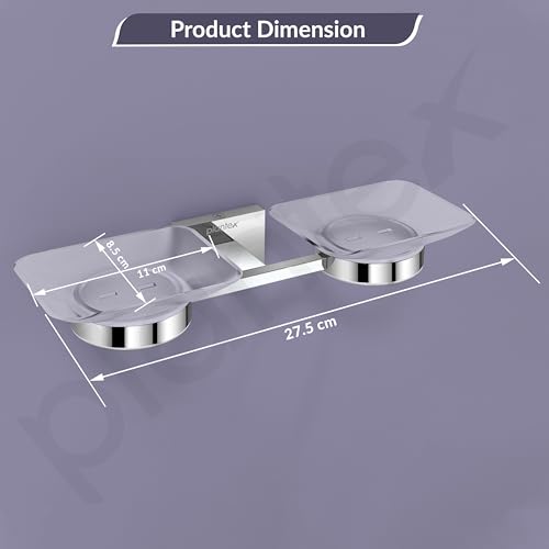 Image of Plantex 304 Grade Stainless Steel Square Dual Soap Holder for Bathroom /Wall Mounted Soap Holder /Bathroom Accessories - Benz (Chrome)