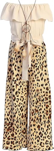Image of iGirlDress Girls Wide Leg Off Shoulder Elegant High Waist Rompers Palazzo Pants Trousers Jumpsuits USA 4-14