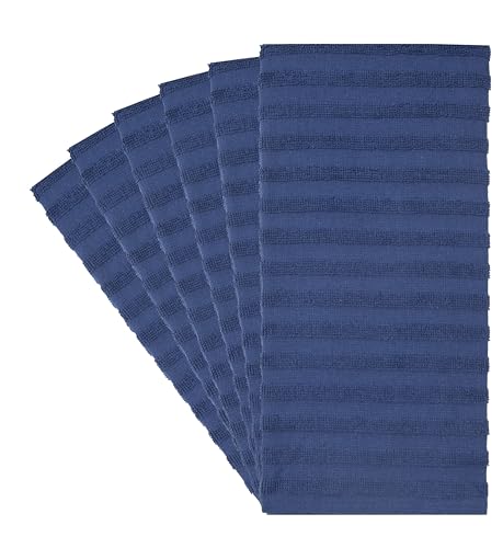 Image of Premium Kitchen Towels (20 inchx 28 inch, 6 Pack) | Large Cotton Dish Towels 450 GSM | Highly Absorbent Terry Kitchen Linen Set with Hanging Loop | Blue Solid