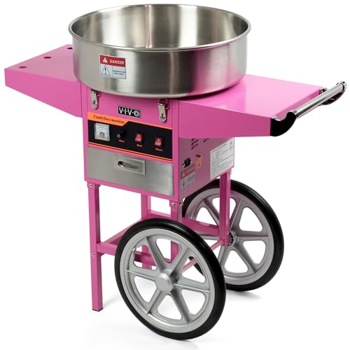 VIVO Pink 1030W Electric Cotton Candy Machine Cart, Mobile Rolling Candy Floss Maker with 20 inch Stainless Steel Bowl Sugar Scoop and Drawer, Easy Home or Commercial Use, CANDY-V002