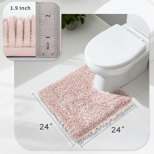 Image of Yimobra Toilet Rugs U Shaped Washable, Extra Thick Soft Absorbent Chenille Contour Bathroom Rugs for Toilet 24x24 Inch, Quick Dry Non Slip Toilet Mat for Bath Floor, Pink