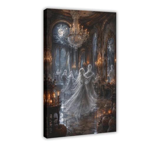 Haunted Ghost Ballroom Canvas Wall Art, Inner Frame, Moonlit Dance Scene
