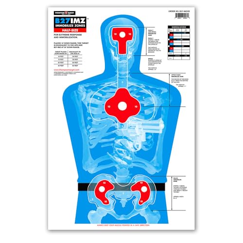 Thompson Target B27-IMZ Half-Size Silhouette with Human Anatomy Immobilize Zones Ultra Bright Self-Defense Range Training 12.5