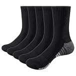 YUEVO SPORTS Men's Black Sports Socks Moisture Wicking Mens Socks Anti-Odor Cotton Gym Workout Training Athletic Cushioned Crew Socks for Men, Size 9-12 UK, Multipack, 5 Pairs