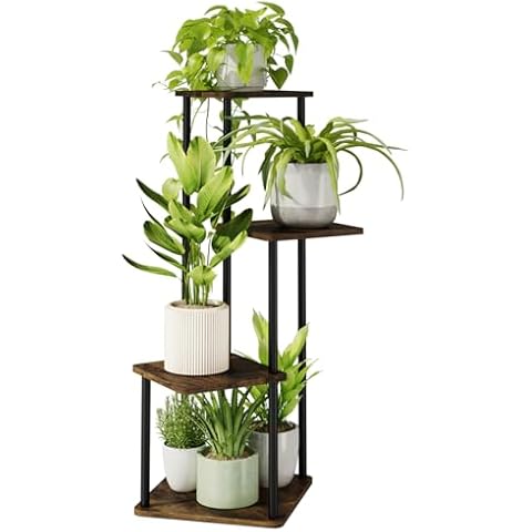 Laposso Tiered Plant Stand Indoor for Living Room Tall Corner Metal Wood Display Shelf Stands for Multiple Plants,Modern Flower Holder Rack for Outdoor Balcony Patio Garden (4 Tier Brown) Cover