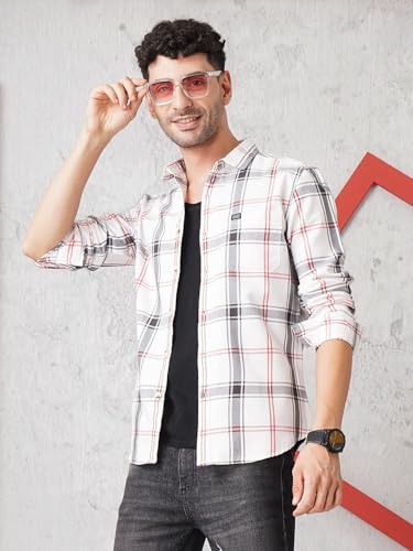 Image of The Indian Garage Co Men's Cotton Regular Fit Checkered Full Sleeves Cutaway Collar Casual Shirt