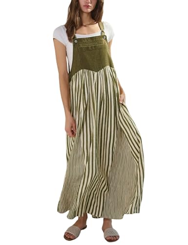 Lentta Womens Striped Overalls Dress Casual Color Block Sleeveless Jumpsuit