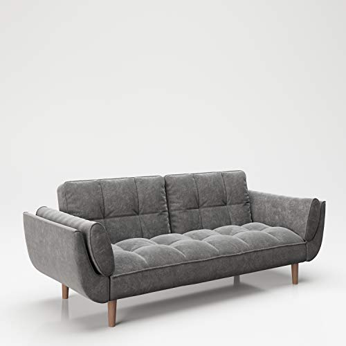 PLAYBOY Sofa mit Bettfunktion, Samtstoff in Grau, Anthrazit, stabile Massivholzfüsse, Bettsofa mit verstellbarer Rückenlehne, 2er Sofa, 3er Sofa, Sofabett, 2-Sitzer, 3-Sitzer, Retro-Design, Club-Stil – Bild 4