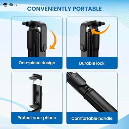 Image of Elfora R1 Selfie Stick Tripod Stand|Lightweight & Portable Design for Stable Shots|Extendable with Wireless Remote for Vlogging & Capturing Photos|Compatible for All Android Smartphones and iPhones