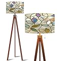 QFHOMTEOL Wood Tripod Floor Lamp Leaves Pattern Stylized Seamless Texture 3D Modern Standing Lamp Linen Lampshade Dimmable Tall Lamp Mid Century Floor Lamp for Living Room Bedroom