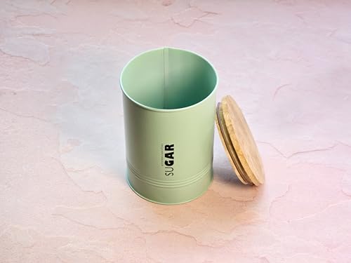 Image of JISCOVERY Airtight Tea & Sugar Container Set of 2| Metal Storage Canister with Wooden Lid for Kitchen| Storage Box for Kitchen Counter Top| 1300 ML| Light Green