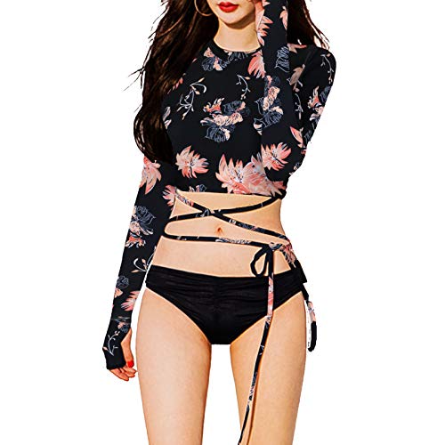 FORNY Women Two Piece Swimsuits Surfing Rash Guard Long Sleeve Padded Crop Top