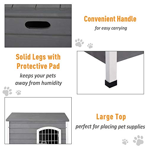 Pawhut Wooden Dog Kennel Crate Pet House Wire Door Openable Top Removable Bottom Grey 80 X 55 X 53.5Cm #TOP5