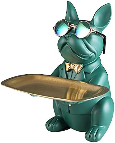 Vinbcorw French bulldog figure with tray stainless steel,Table decoration sculpture decoration, key bowl statue small parts, container, fruit bowl, key candy organizer,Black,G